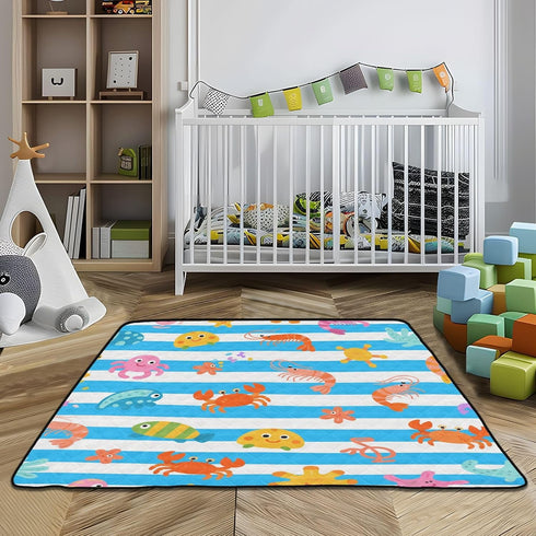 EtherSpher foldablummy 50'' 50''para Blue White Striped Sea Animal Large Non-Slip Baby Girl Play mat for Floor