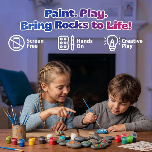 6-12 14 16 2 Pinwheel Crafts Rock Painting Kit for Kids Ages Rocks, Acrylic Paints (Glow & Metallic), Glitter Glues
