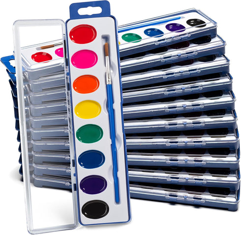 Bedwina Watercolor Paint Sets for Kids - Bulk Pack of 12, 8