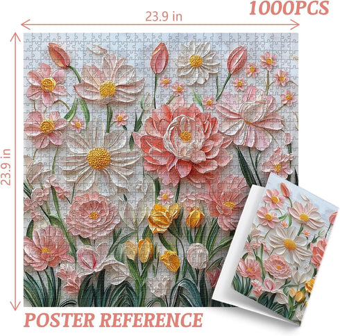 PICKFORU 1000 Spring Floral Puzzles for Adults Pieces, Wildflower Garden Flower Jigsaw Puzzle Oil Painting, Impossible