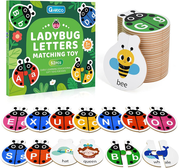 Ladybug Self Correcting Alphabet Puzzle: Letter Matching Games for Toddlers 3-5, 52pcs