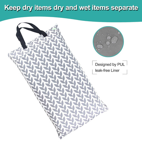 wegreeco Eco-Friendly Wet Dry Diaper Bag - Grey Leaf Design