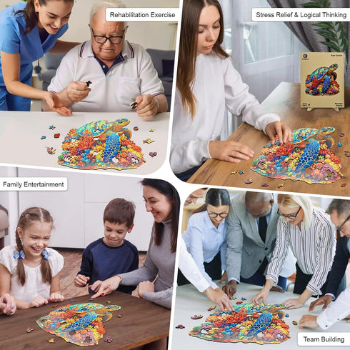 300 15*14in Sea Turtle Wooden Puzzle for Adults, Vibrant Coral Turtle Jigsaw Puzzle for Adults Piece, Unique Animal