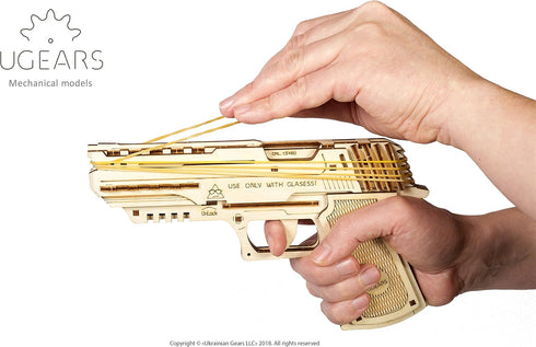 Wolf-01 3D Set UGEARS Handgun Wooden Puzzles for Adults - Wooden Model Kits for Adults Rubber Space Band Handguns