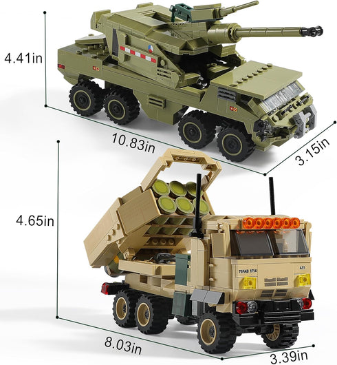 JOYCOLI Sets 2 M2 8-14 Military Vehicles Building Compatible with Lego, Includes Army Armored Trucks Toy Models