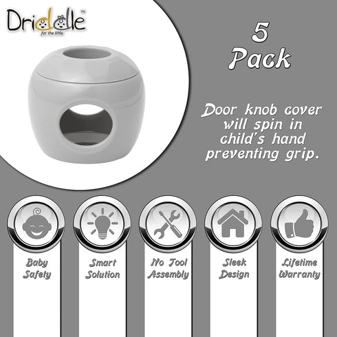 New & Improved Door Knob Baby Safety Cover - 5 Pack, Child Proof Door Handle Lock by Driddle
