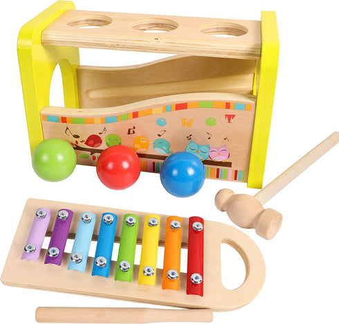 Hammer Set 1 TOWO Wooden Ball and Xylophone - Mallet and Pegs Pound a Ball Tap Bench- Toys for Babies Year Old Baby Boy