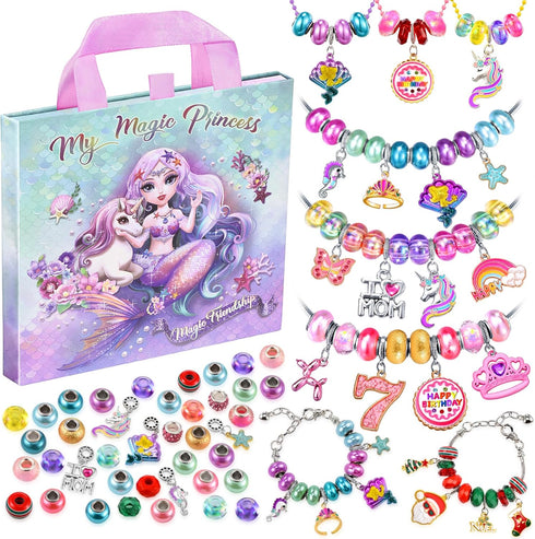 Charm Bracelet Making Kit & Unicorn/Mermaid Girl Toy - Ideal Crafts for Ages 8-12 Girls to Inspire Imagination