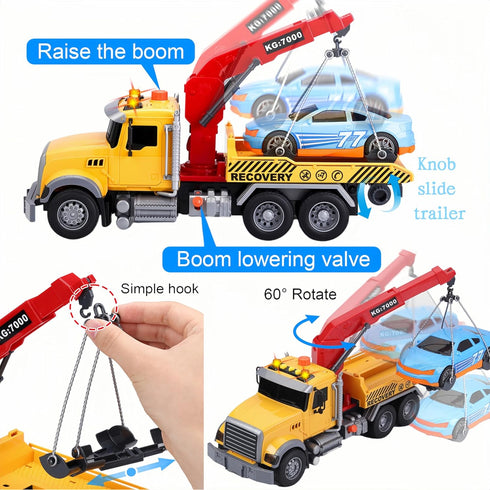 Kids Tow Truck with Car Toys for Boys Ages 4-7 - Large Working Hook Truck with Lights and Music Rescue Toys