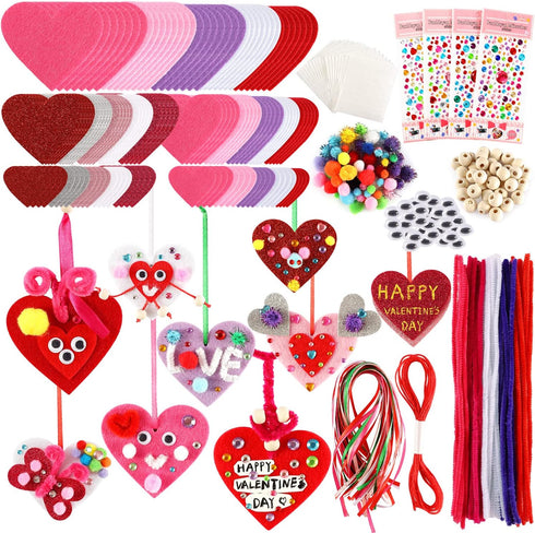 Valentine's Day Crafts for Kids - 361PCS DIY Heart Craft Set, 108 Hearts, 50 Googly Eyes, 60 Pom Poms, Craft Supplies