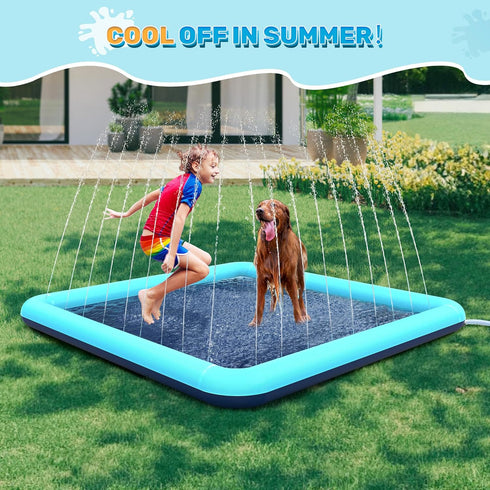 87'' Splash Pad for Dogs, Non-Slip Sprinkler for Kids, Square Splash Pad for Ages 4-8, Outdoor Water Toys