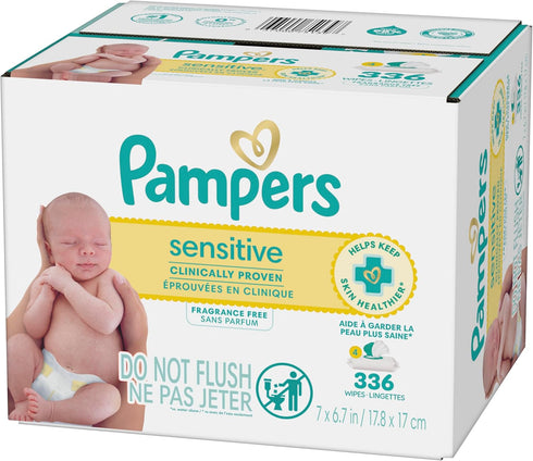 504 (6 Packs) Pampers Baby Wipes Sensitive, Water Based Hypoallergenic and Unscented Total Flip-Top
