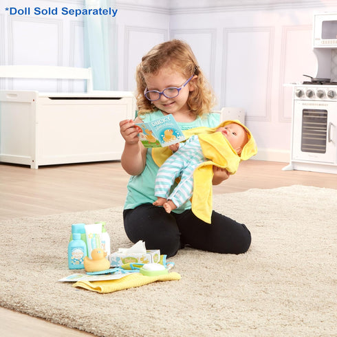 Set (19 Melissa & Doug Mine to Love Changing & Bathtime Play for Dolls Diapers, Pretend Shampoo,Wipes, Towel, More pcs)