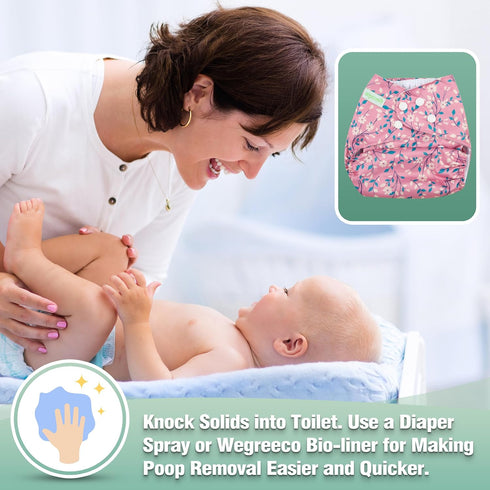 6 Pack Wegreeco Cloth Diapers with Inserts & Wet Bag, Washable Reusable Diapers for Babies, One Size Adjustable