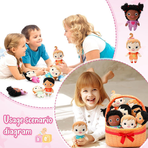 HyDren Basket Plush Baby Dolls, Set of 10 Soft Diversity Dolls 6'' Multicultural Sensory Toys for All Ages