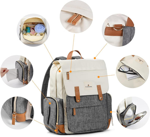 Backpacks Ramhorn Diaper Bag Multifunction Travel for Mom with Insulated Pockets and Laptop Compartment, grey
