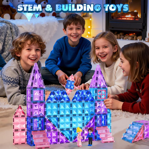 102pcs 2 2 4-5 6-8 3 4 5 6 7 8+ Magnetic Tiles with Stairs Dolls Princess Castle Building Girls Toys Age Magnetic