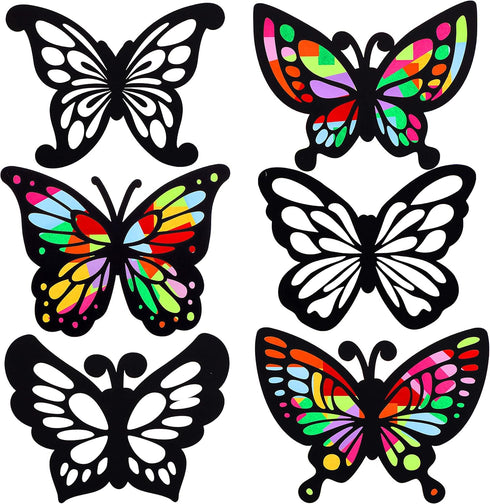 Outus 24 Sets Butterfly Suncatchers Crafts Kit Butterfly Shaped Suncatchers with 60 Pcs