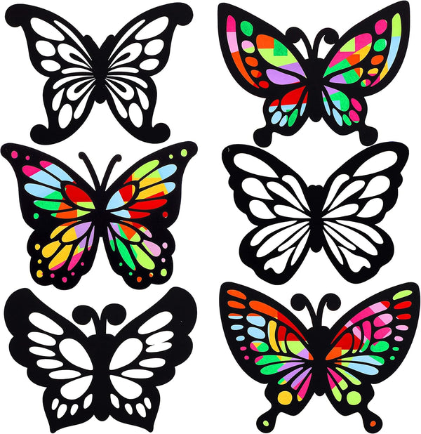 Outus 24 Sets Butterfly Suncatchers Crafts Kit Butterfly Shaped Suncatchers with 60 Pcs