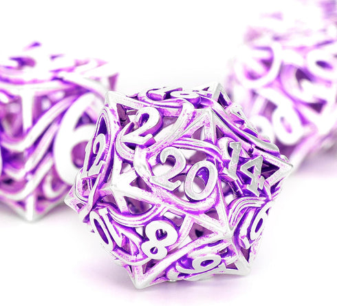 Metal DND Dice Set of 7 for Dungeons and Dragons, Hollow Polyhedral Vine Dice Set with Case for Tabletop Games