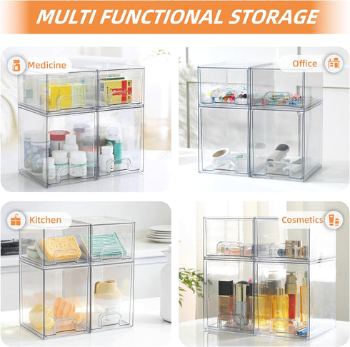 4 Pack Countertop Baby Bottle Organizer, Bottle Storage Organizer Baby with Labels, Clear Stackable Storage Drawers