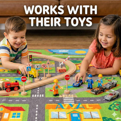 Community Set 310 Wooden Traffic Signs & Helper Figures Toy Includes Police, City & Construction Workers, Road Signs