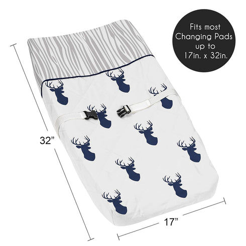Sweet Jojo Designs Navy Blue White Woodland Deer Boy Baby Changing Pad Cover Infant Newborn Diaper Table Change Mat