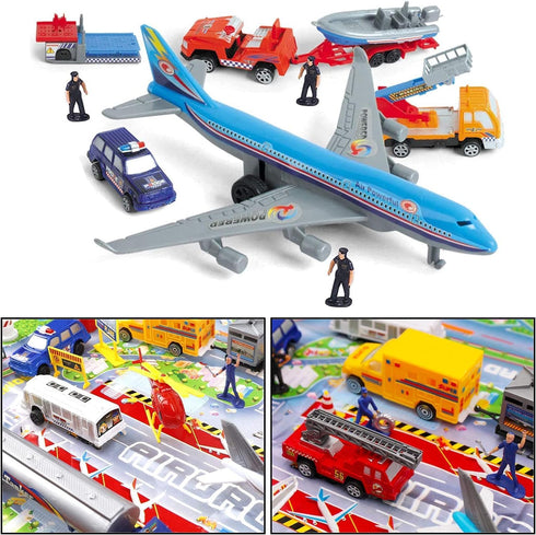 57 Commercial Playset PCS Airport with Airplane Toys, Play Vehicles, Fire Trucks, Police Cars & Figures
