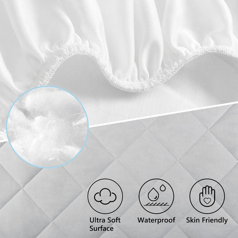 TILLYOU Play Yard Sheets Pad - Waterproof Quilted Playpen Sheets, Soft with 1''-3'' Deep Pocket, 39"x27", Light Grey