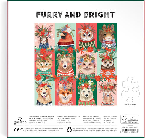 Galison Furry and Bright – 500 Piece Jigsaw Puzzle of Adorable Portraits of Furry Friends for The Holidays