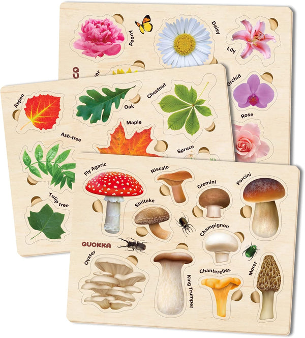 QUOKKA Wooden Puzzles for Toddlers 2-4 3X Set Montessori Toys Puzzles for