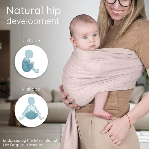 100% Sunset Ring Sling Baby Carrier - USA Lab Tested, Natural Cotton Muslin, Breathable & Ergonomic Ring Sling Rose