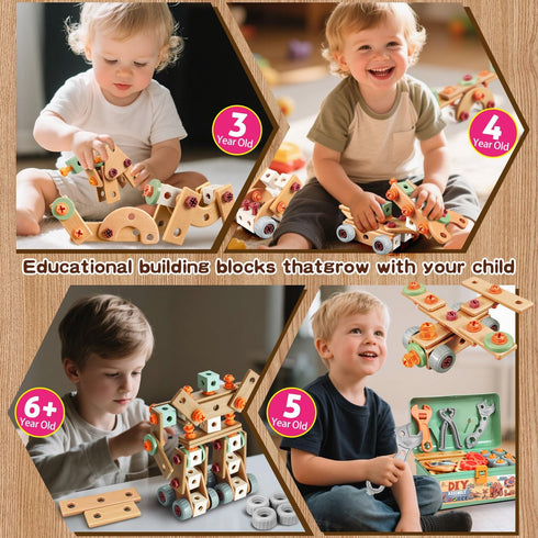 Set Drill,155Pcs Set Toolbox,STEM 3 4 5 3-5 Kids Tool with Toddler Tool with Montessori Toys for Year Old,Pretend Play