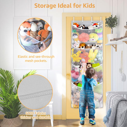 Hammock Woodoulogy Hanging Stuffed Animal Storage, Over Door Large Plush Toy Organizer with Metal Hook, Baby Accessory