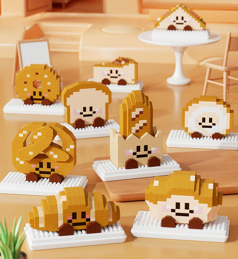 Sets (Sandwich,197 QMEAKMONY Mini Building Blocks Bread Cute Micro Mini Bread Building Bricks for Adults Micro Nano