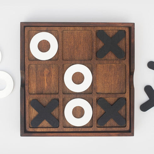 Iron & Glory Tic Tac Toe Game - Wooden Board Game for Adults & Kids, Travel & Decor