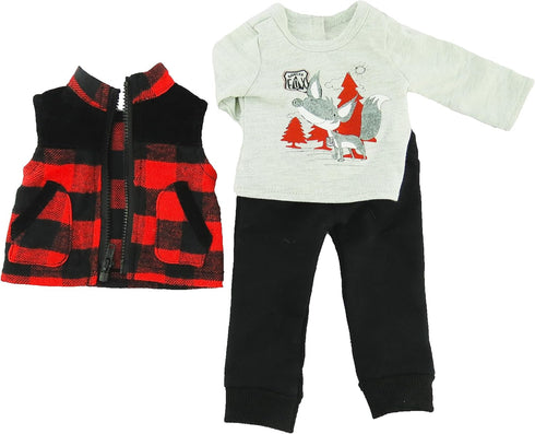 American Fashion World Boy’s Outdoorsy 3 Piece Vest and Pants Set - for 18-Inch Dolls, Premium Quality