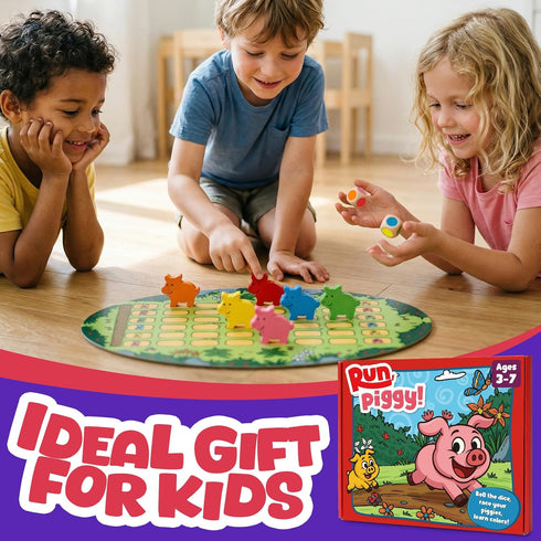 SkilLify 3-7, 2-6 Run Piggy Cooperative Board Game, Adorable Family Dice Game for Kids Ages Color Matching Board Game