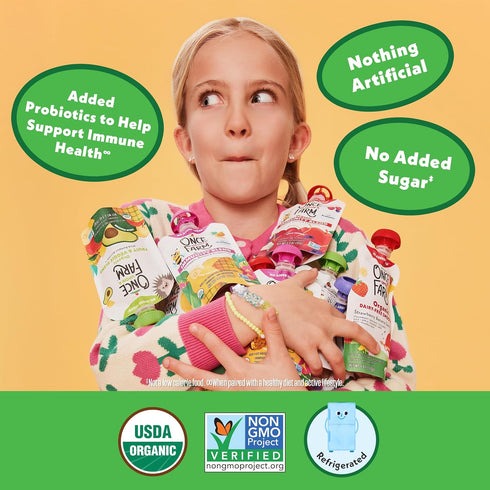 Immunity Multipack, 4-3.2oz Once Upon a Farm Organic Blend Mango, Banana & Spirulina and Apple, Cherry & Elderberry