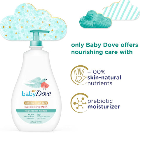 Baby Dove Sensitive Skin Care Baby Wash, 20 oz, Moisture Fragrance Free and Hypoallergenic