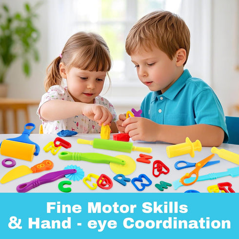 35pcs Dough Tools Dough Tools Play for Kids Clay Accessories with Rolling Pins,Letter Cutters,Roller,Safety