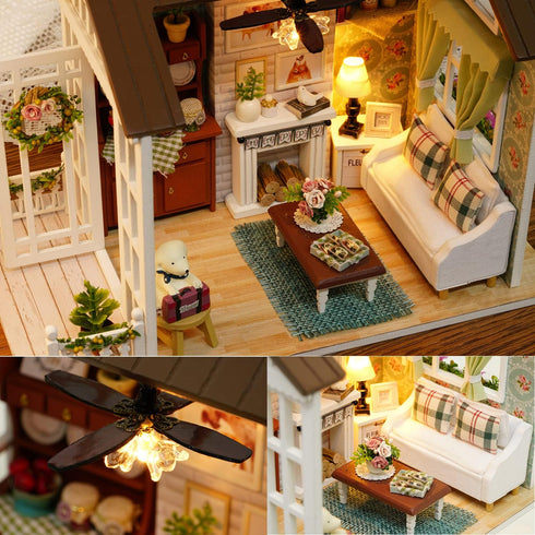 1:24 TuKIIE DIY Miniature Dollhouse Kit, Scale Wooden Mini Doll House Accessories with Furniture for Kids Teens
