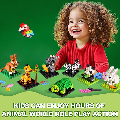 FUN LITTLE TOYS Mini Animals Building Blocks Sets, 12 Pack Party Favor for Kids