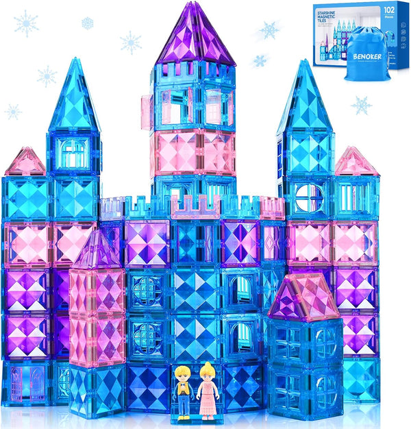 102pcs Frozen Castle Magnetic Tiles - 3D Diamond Building Blocks STEM Educational Toys for Kids Age 3-8 Birthday Gifts