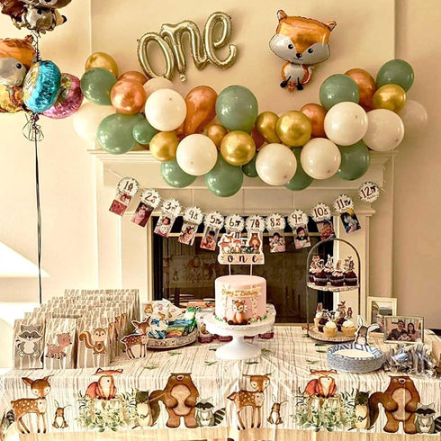 3ct Woodland Plastic Tablecloth Creatures Fox Birthday Baby Shower Banner Wild One Welcome Baby Forest Animal Friends