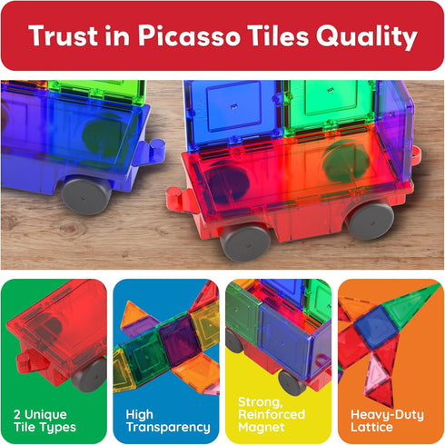 2 Set 3+ PicassoTiles Piece Car Truck Construction Kit Toy Vehicle for Magnetic Blocks Building Tile Sensory Magnet