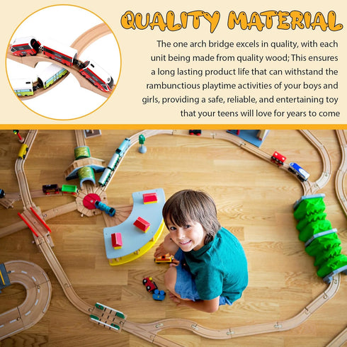 Set Kigley Wooden Train Track Expansion - Classic Bridge Accessory in Natural Wood Finish