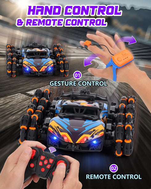 2.4GHz 1:18 8WD 6-14 HuiJuKeJi Gesture Sensing RC Stunt Car Toy for Kids, Remote Control Car Toy Hand-Controlled