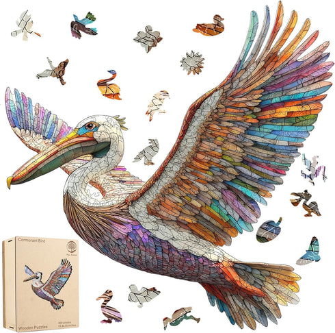 Wooden Puzzles for Adults Cormorant Bird Jigsaw Puzzles,300 Pieces 5MM Thick, Unique