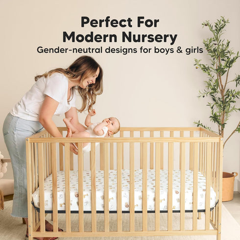 2-Pack 52x28 Waterproof Crib Sheets for Boys, Girls - Fitted Organic Cotton Baby Crib Sheets, Toddler Mattress